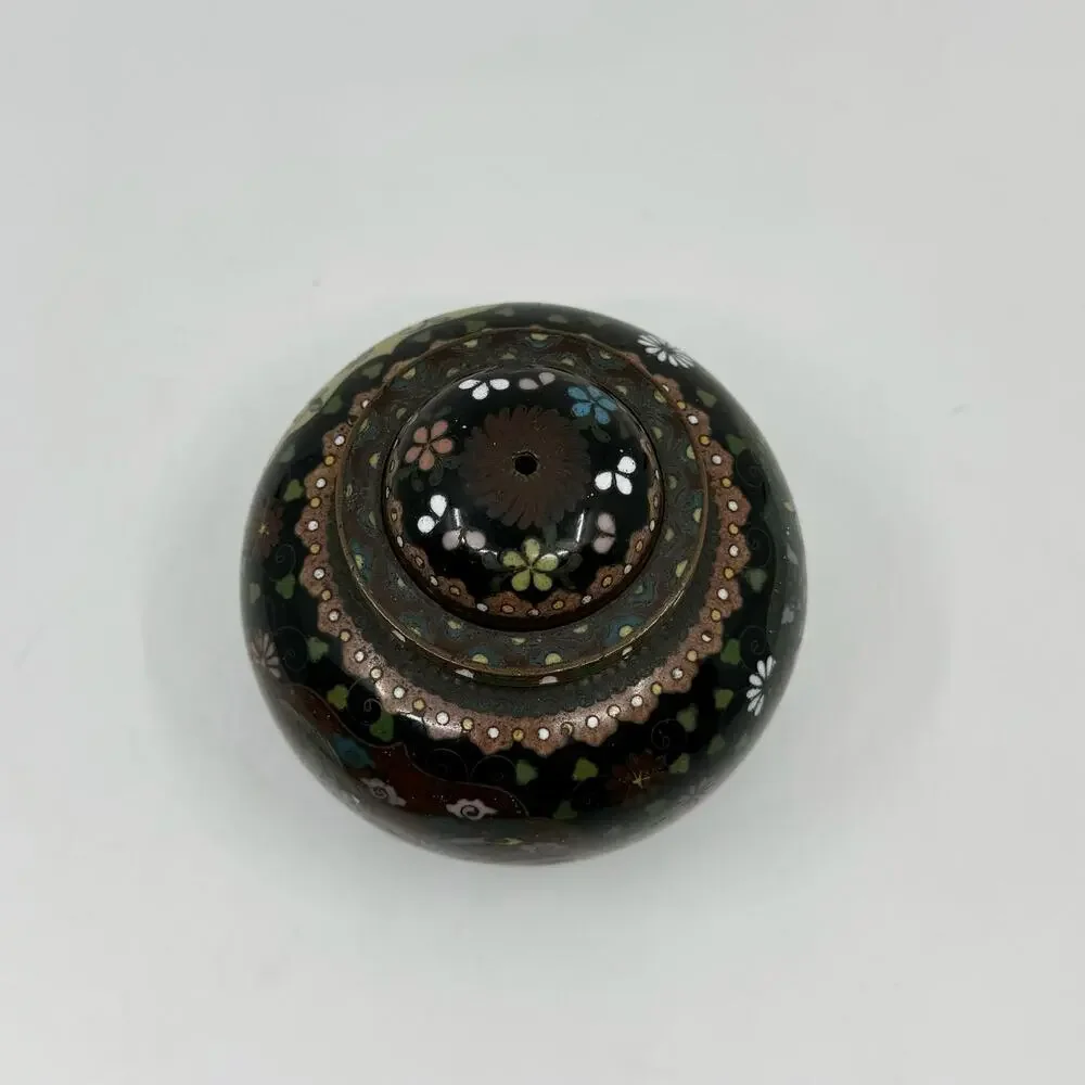 Antique Japanese Cloisonné Enamel Tripod Vessel with Lid